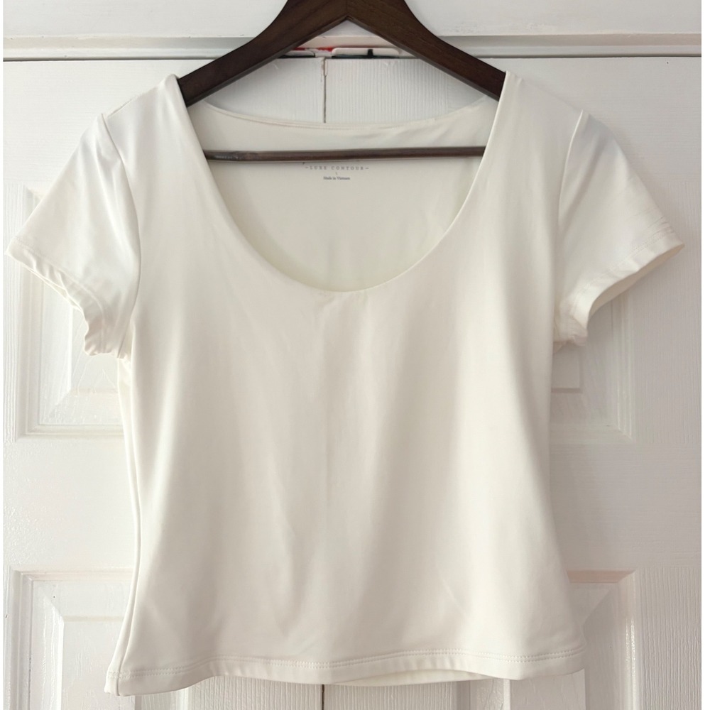 Pink Rose‎ Luxe Contour White Scoop Neck Short Sleeve Tee Shirt  Large